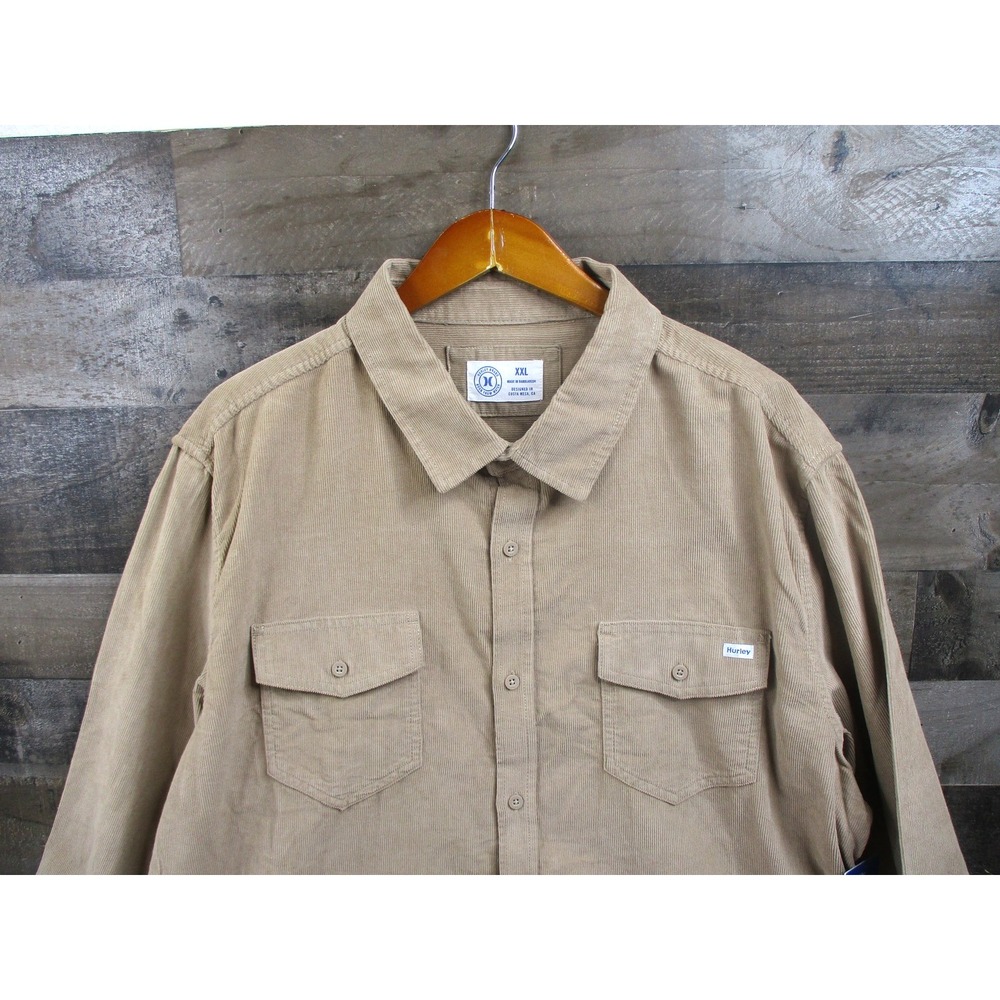 Hurley Shirt Mens 2XL Khaki Long Sleeve Bronco Corduroy Surfer Skater Button Up